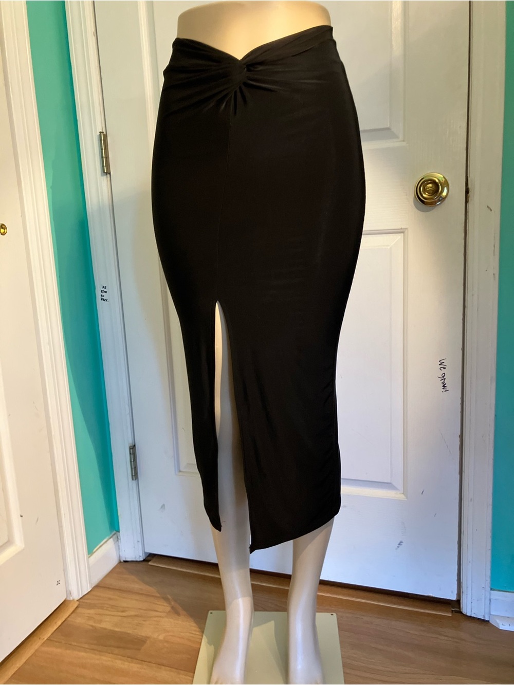 Forever 21 Black Twist-Front Midi Pencil Skirt with Front Slit